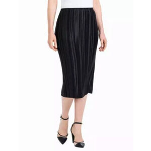 Dalia Pleated Lined Midi Career Cocktail Skirt Black Women's Size Small NWT